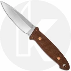 Boker Knives Boker Plus Cub Pro 02BO029 - Lucas Burnley - Satin D2 Drop Point Fixed Blade - Brown Micarta - Leather Sheath