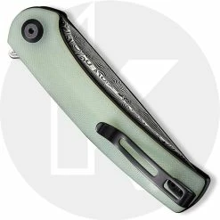 CIVIVI Knives CIVIVI Mini Asticus Knife C19026B-DS1 - Black Hand Rubbed Damascus Drop Point - Natural G10 - Liner Lock Flipper Folder -Cheap Case Knives Store C19026B DS1 Mini Asticus CLOSED BACK