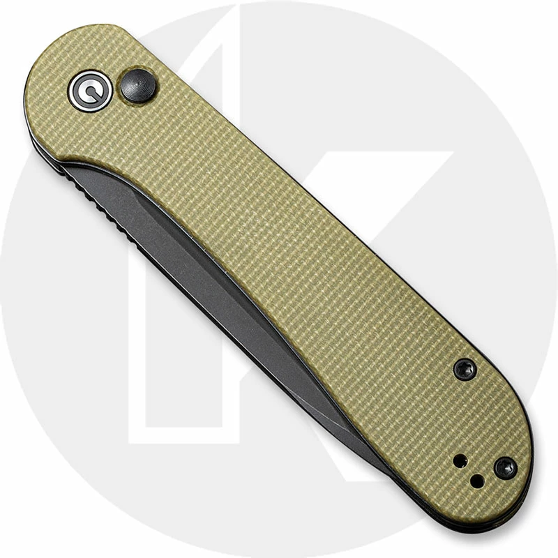CIVIVI Knives CIVIVI Button Lock Elementum C2103B - Black Stonewash 14C28N - Olive Micarta - Manual Action - Button Lock Folder 4 CIVIVI Knives CIVIVI Button Lock Elementum C2103B - Black Stonewash 14C28N - Olive Micarta - Manual Action - Button Lock Folder - Image 2