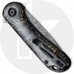 CIVIVI Knives CIVIVI Elementum C907C-DS1 - Black Damascus Drop Point - Shredded CF / Golden Shred - Liner Lock Flipper Folder -Cheap Case Knives Store C907C DS1 Elementum CLOSED BACK