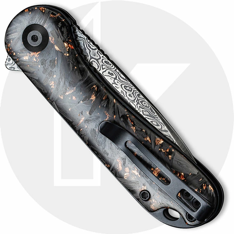 CIVIVI Knives CIVIVI Elementum C907C-DS3 - Black Damascus Drop Point - Shredded CF / Copper Shred - Liner Lock Flipper Folder 5 CIVIVI Knives CIVIVI Elementum C907C-DS3 - Black Damascus Drop Point - Shredded CF / Copper Shred - Liner Lock Flipper Folder - Image 3