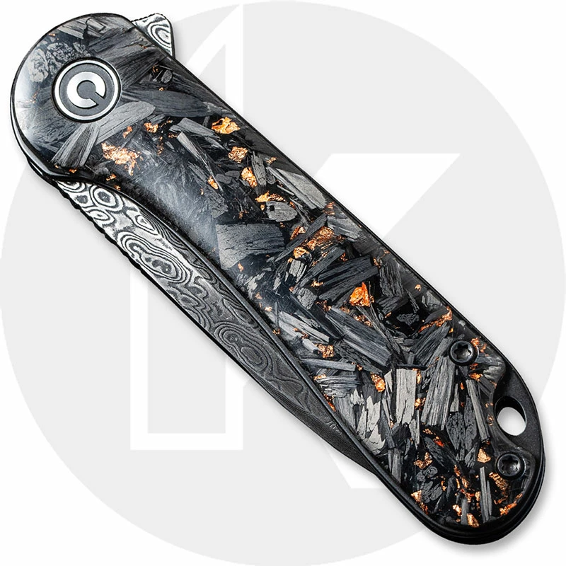 CIVIVI Knives CIVIVI Elementum C907C-DS3 - Black Damascus Drop Point - Shredded CF / Copper Shred - Liner Lock Flipper Folder 4 CIVIVI Knives CIVIVI Elementum C907C-DS3 - Black Damascus Drop Point - Shredded CF / Copper Shred - Liner Lock Flipper Folder - Image 2