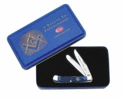 Case Knives: Case Masonic Trapper Knife With Tin, CA-1058