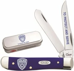 Case Knives Case Police Mini Trapper Knife 05453 Smooth Blue Synthetic With Gift Tin 4207SS