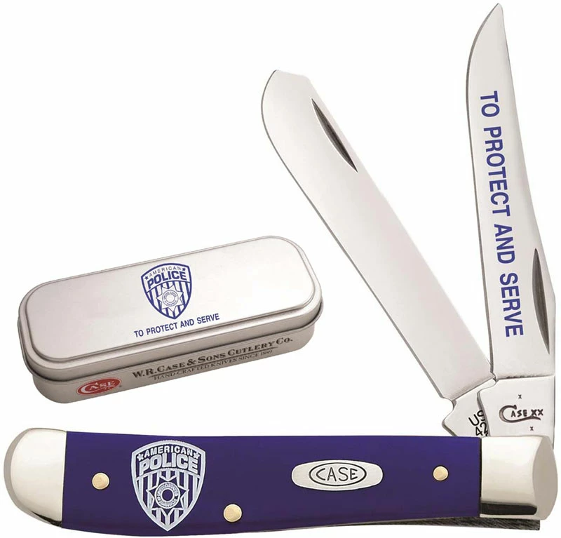 Case Knives Case Police Mini Trapper Knife 05453 Smooth Blue Synthetic With Gift Tin 4207SS 3 Case Knives Case Police Mini Trapper Knife 05453 Smooth Blue Synthetic With Gift Tin 4207SS