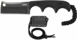 CRKT Knives CRKT Minimalist Cleaver Blackout - 2383K - Alan Folts - Neck Knife - Black Stonewash Cleaver Style Fixed Blade - Finger Grooved Black G10 -Cheap Case Knives Store CR 2383K