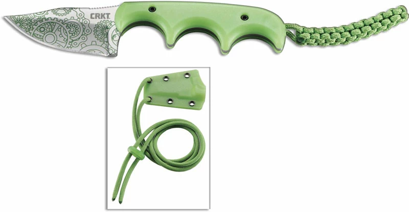 CRKT Knives CRKT Minimalist Bowie Gears - 2387G - Alan Folts - Neck Knife - Clip Point Fixed Blade - Finger Grooved Glow In The Dark Handle 4 CRKT Knives CRKT Minimalist Bowie Gears - 2387G - Alan Folts - Neck Knife - Clip Point Fixed Blade - Finger Grooved Glow In The Dark Handle - Image 2