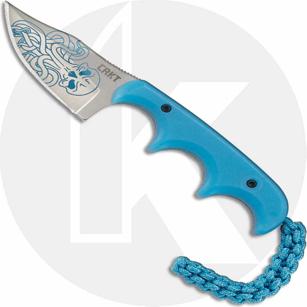 CRKT Knives CRKT Minimalist Bowie Cthulhu - 2387O - Alan Folts - Neck Knife - Embellished Bowie Fixed Blade - GITD Finger Grooved Blue GRN 3 CRKT Knives CRKT Minimalist Bowie Cthulhu - 2387O - Alan Folts - Neck Knife - Embellished Bowie Fixed Blade - GITD Finger Grooved Blue GRN