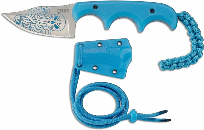 CRKT Knives CRKT Minimalist Bowie Cthulhu - 2387O - Alan Folts - Neck Knife - Embellished Bowie Fixed Blade - GITD Finger Grooved Blue GRN 4 CRKT Knives CRKT Minimalist Bowie Cthulhu - 2387O - Alan Folts - Neck Knife - Embellished Bowie Fixed Blade - GITD Finger Grooved Blue GRN - Image 2