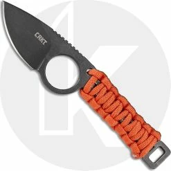 CRKT Knives CRKT Tailbone Knife - 2415 - TJ Schwarz - Neck Knife - Black Stonewash Drop Point Fixed Blade - Orange Cord Wrap Machine Chain Handle
