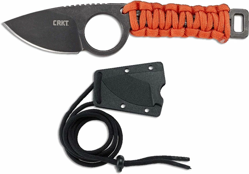 CRKT Knives CRKT Tailbone Knife - 2415 - TJ Schwarz - Neck Knife - Black Stonewash Drop Point Fixed Blade - Orange Cord Wrap Machine Chain Handle 4 CRKT Knives CRKT Tailbone Knife - 2415 - TJ Schwarz - Neck Knife - Black Stonewash Drop Point Fixed Blade - Orange Cord Wrap Machine Chain Handle - Image 2