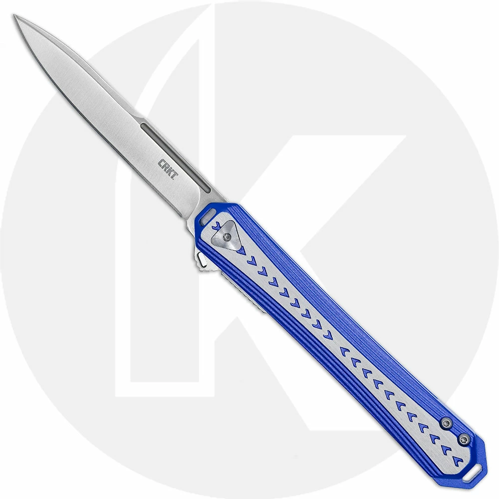 CRKT Knives CRKT Stickler Assisted 6710 - Satin Spear Point - Blue And Silver Aluminum - Liner Lock Flipper Folder 3 CRKT Knives CRKT Stickler Assisted 6710 - Satin Spear Point - Blue And Silver Aluminum - Liner Lock Flipper Folder