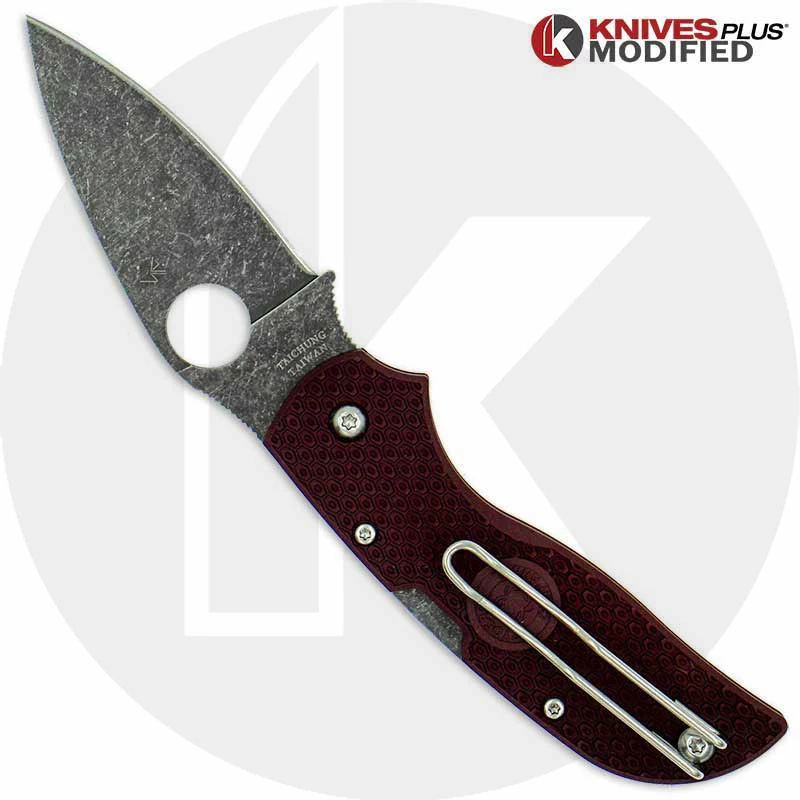Spyderco Knives MODIFIED Spyderco Chaparral Lightweight - The Ron Burgundy - Acid Stonewash - Rit Dyed Handle 4 Spyderco Knives MODIFIED Spyderco Chaparral Lightweight - The Ron Burgundy - Acid Stonewash - Rit Dyed Handle - Image 2