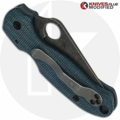 Spyderco Knives MODIFIED Spyderco Para 3 Knife With Acid Stonewash Blade + KP Blue Linen Micarta Scales + All Black Hardware -Cheap Case Knives Store KP BLUEMICARTA closed BACK