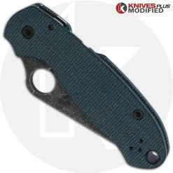 Spyderco Knives MODIFIED Spyderco Para 3 Knife With Acid Stonewash Blade + KP Blue Linen Micarta Scales + All Black Hardware -Cheap Case Knives Store KP BLUEMICARTA closed FRONT