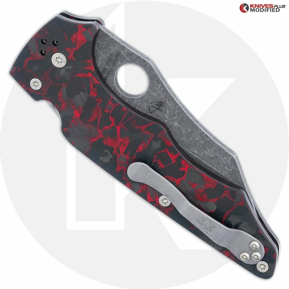 Spyderco Knives MODIFIED Spyderco Yojumbo Knife C253GP - Acid Stonewash Blade - KP Red Shred Carbon Fiber Scales 5 Spyderco Knives MODIFIED Spyderco Yojumbo Knife C253GP - Acid Stonewash Blade - KP Red Shred Carbon Fiber Scales - Image 3