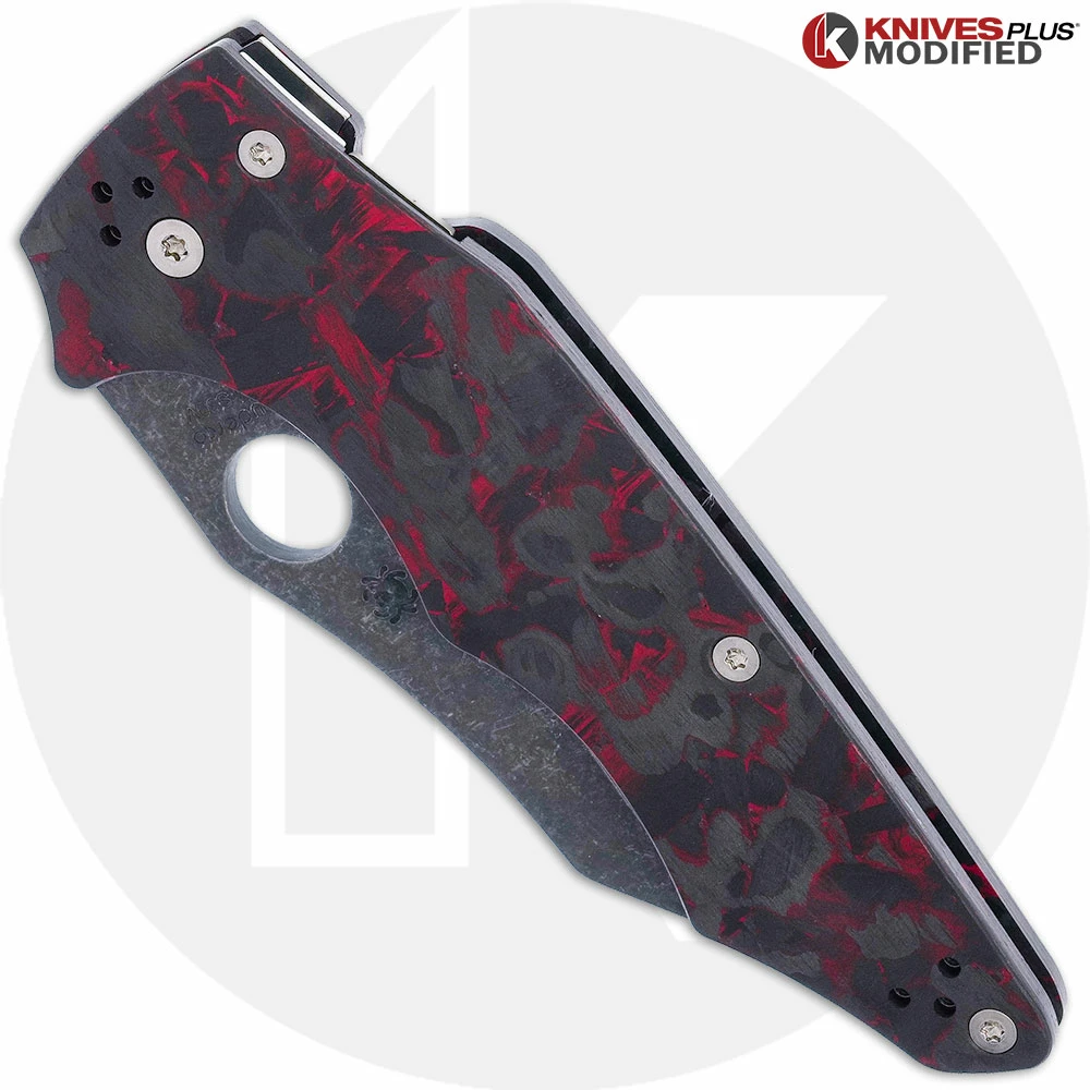 Spyderco Knives MODIFIED Spyderco Yojumbo Knife C253GP - Acid Stonewash Blade - KP Red Shred Carbon Fiber Scales 4 Spyderco Knives MODIFIED Spyderco Yojumbo Knife C253GP - Acid Stonewash Blade - KP Red Shred Carbon Fiber Scales - Image 2