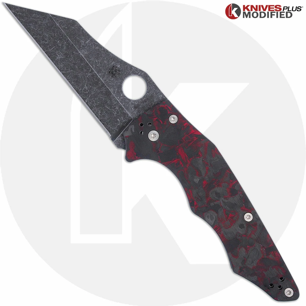Spyderco Knives MODIFIED Spyderco Yojumbo Knife C253GP - Acid Stonewash Blade - KP Red Shred Carbon Fiber Scales 3 Spyderco Knives MODIFIED Spyderco Yojumbo Knife C253GP - Acid Stonewash Blade - KP Red Shred Carbon Fiber Scales