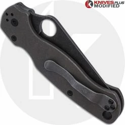 Spyderco Knives MODIFIED Spyderco Para Military 2 Maxamet Knife With Acid Stonewash + KP Titanium Blasted Tumbled Scales + KP All Black Hardware - The RHINO -Cheap Case Knives Store KP C81 4 BLACK CLOSED BACK LOGO