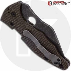 Spyderco Knives MODIFIED Spyderco Yojimbo 2 Knife With Acid Stonewash Blade + KP Brown Micarta Scales + KP All Black Hardware -Cheap Case Knives Store KP C85GP2 6 CLOSED BACK LOGO