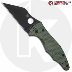 Spyderco Knives MODIFIED Spyderco Yojimbo 2 Black DLC Knife + KP OD Green Micarta Scales