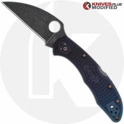 Spyderco Knives MODIFIED Spyderco K390 Wharncliffe Delica Knife - Acid Stonewash - Heat Color Hardware - Rit Dye Fade