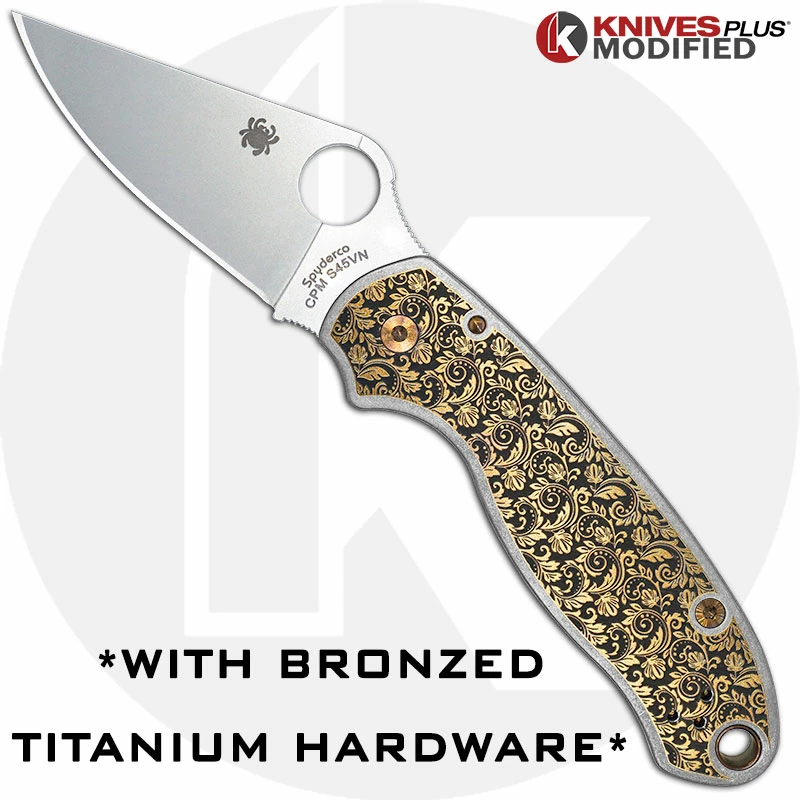 Spyderco Knives MODIFIED Spyderco Para 3 Knife + KP Titanium Floral Engraved Scales 7 Spyderco Knives MODIFIED Spyderco Para 3 Knife + KP Titanium Floral Engraved Scales - Image 5