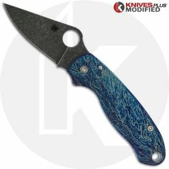 Spyderco Knives MODIFIED Spyderco Para 3 Knife With Acid Stonewash + KP Titanium Scales MAYHEM FINISH -Cheap Case Knives Store KP PARA3 4 NEW OPEN FRONT