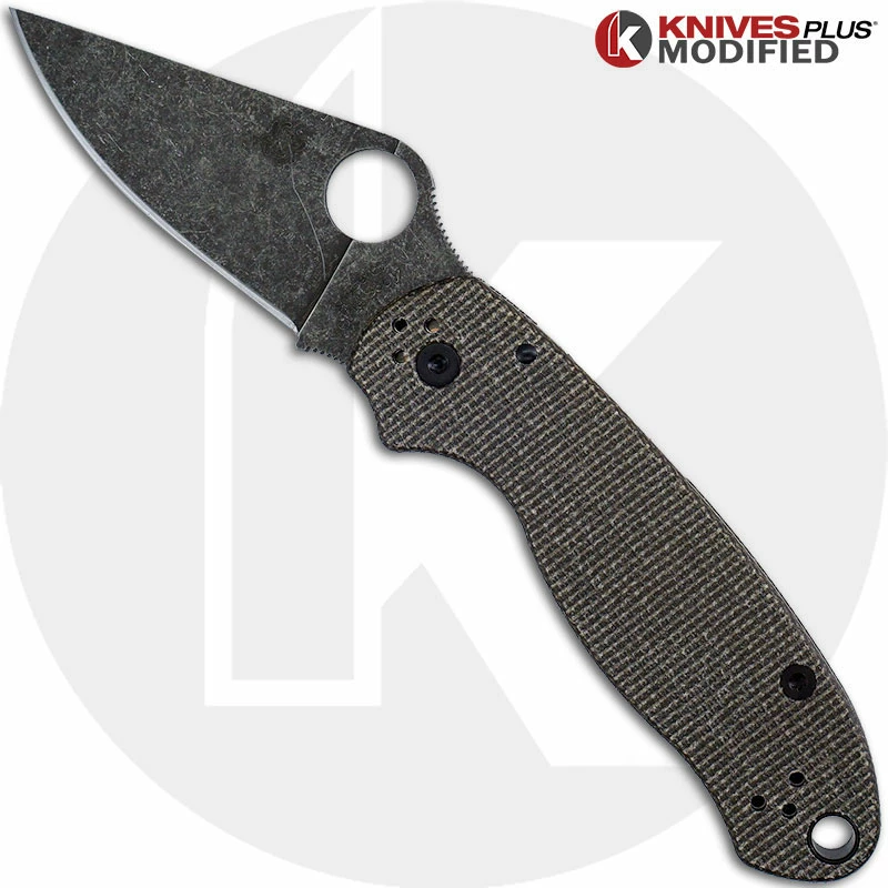 Spyderco Knives MODIFIED Spyderco Para 3 Knife With Acid Stonewash Blade + KP Dark Brown Micarta Scales + All Black Hardware 3 Spyderco Knives MODIFIED Spyderco Para 3 Knife With Acid Stonewash Blade + KP Dark Brown Micarta Scales + All Black Hardware