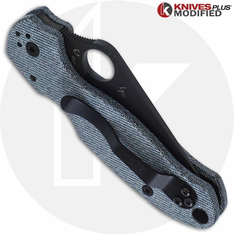 Spyderco Knives MODIFIED Spyderco Para 3 Black DLC Knife + KP Denim Micarta Scales 5 Spyderco Knives MODIFIED Spyderco Para 3 Black DLC Knife + KP Denim Micarta Scales - Image 3