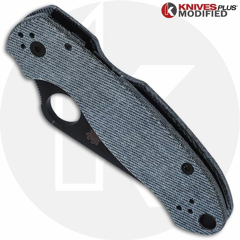 Spyderco Knives MODIFIED Spyderco Para 3 Black DLC Knife + KP Denim Micarta Scales 4 Spyderco Knives MODIFIED Spyderco Para 3 Black DLC Knife + KP Denim Micarta Scales - Image 2
