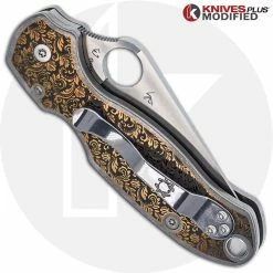 Spyderco Knives MODIFIED Spyderco Para 3 Knife + KP Titanium Floral Engraved Scales 10 Spyderco Knives MODIFIED Spyderco Para 3 Knife + KP Titanium Floral Engraved Scales -Cheap Case Knives Store KP PARA3 FLORAL CLOSED BACK
