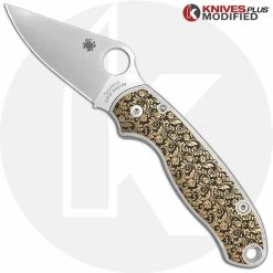 Spyderco Knives MODIFIED Spyderco Para 3 Knife + KP Titanium Floral Engraved Scales