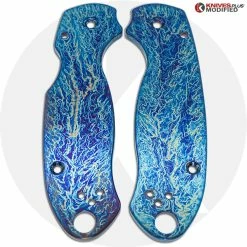 Spyderco Knives MODIFIED Spyderco Para 3 Knife With Acid Stonewash + KP Titanium Scales MAYHEM FINISH -Cheap Case Knives Store KP SCALE 2 ANGLED 1