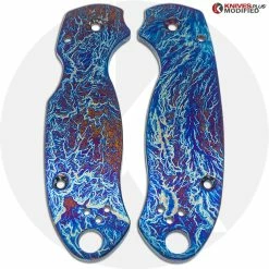 Spyderco Knives MODIFIED Spyderco Para 3 Knife With Acid Stonewash + KP Titanium Scales MAYHEM FINISH -Cheap Case Knives Store KP SCALE 2 ANGLED 3