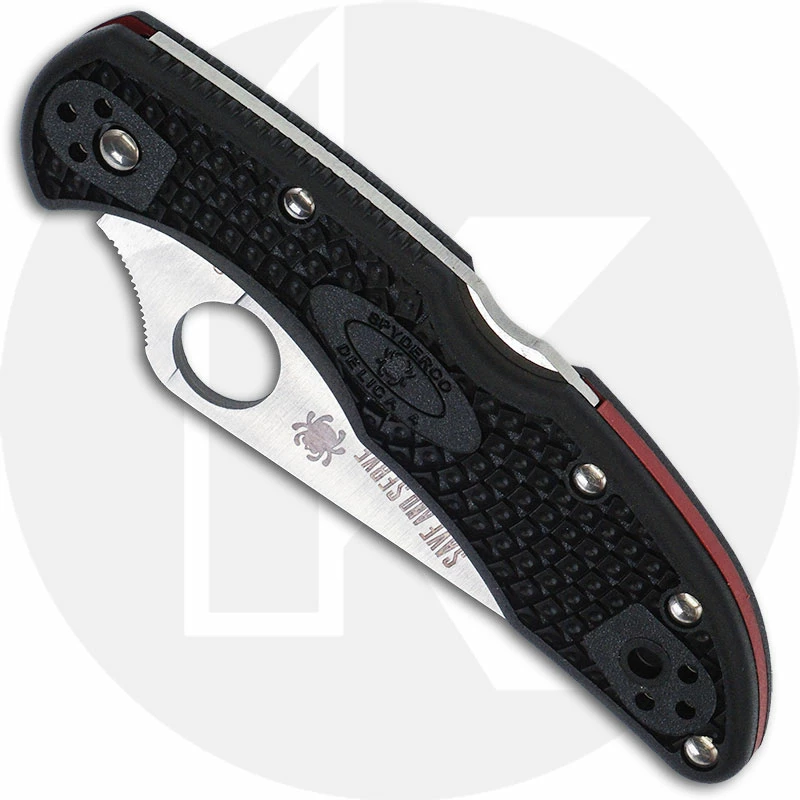 Spyderco Knives Spyderco Delica 4 Lightweight - C11FPSBKRD - Thin Red Line - Part Serrated - Black / Red FRN 4 Spyderco Knives Spyderco Delica 4 Lightweight - C11FPSBKRD - Thin Red Line - Part Serrated - Black / Red FRN - Image 2