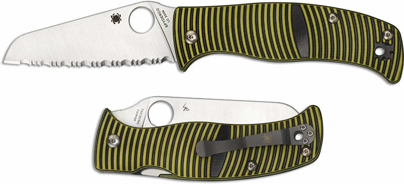 Spyderco Knives Spyderco C217GSSF Caribbean Rust Proof Serrated Sheepfoot Blade Yellow And Black G10 Compression Lock Folder 6 Spyderco Knives Spyderco C217GSSF Caribbean Rust Proof Serrated Sheepfoot Blade Yellow And Black G10 Compression Lock Folder - Image 4