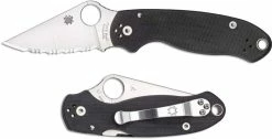 Spyderco Knives Spyderco C223GS Para 3, Serrated Compression Lock, Black G-10 Folding Knife -Cheap Case Knives Store SP C223GS