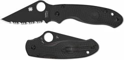 Spyderco Knives Spyderco Para 3 Lightweight Knife C223SBBK - Serrated Black Blade - Black FRN Handle - Compression Lock - USA Made