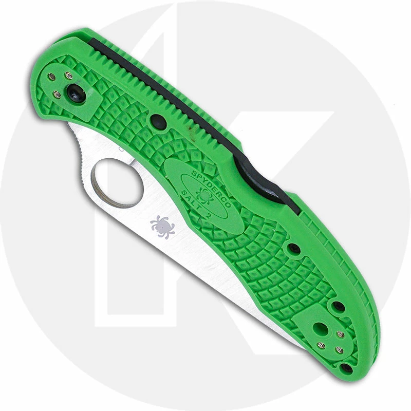 Spyderco Knives Spyderco Salt 2 Knife - C88FSGR2 - Serrated LC200N Drop Point - Green FRN - Lock Back 4 Spyderco Knives Spyderco Salt 2 Knife - C88FSGR2 - Serrated LC200N Drop Point - Green FRN - Lock Back - Image 2