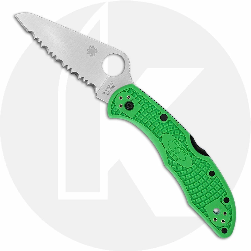 Spyderco Knives Spyderco Salt 2 Knife - C88FSGR2 - Serrated LC200N Drop Point - Green FRN - Lock Back 3 Spyderco Knives Spyderco Salt 2 Knife - C88FSGR2 - Serrated LC200N Drop Point - Green FRN - Lock Back
