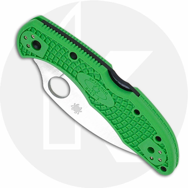 Spyderco Knives Spyderco Salt 2 Wharncliffe Knife - C88FSWCGR2 - Serrated LC200N Wharncliffe - Green FRN - Lock Back 4 Spyderco Knives Spyderco Salt 2 Wharncliffe Knife - C88FSWCGR2 - Serrated LC200N Wharncliffe - Green FRN - Lock Back - Image 2