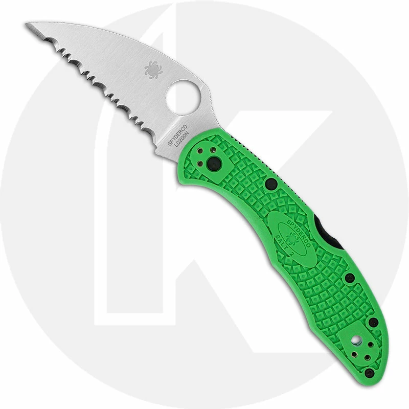 Spyderco Knives Spyderco Salt 2 Wharncliffe Knife - C88FSWCGR2 - Serrated LC200N Wharncliffe - Green FRN - Lock Back 3 Spyderco Knives Spyderco Salt 2 Wharncliffe Knife - C88FSWCGR2 - Serrated LC200N Wharncliffe - Green FRN - Lock Back