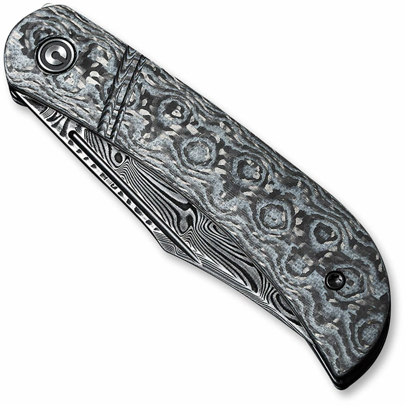 CIVIVI Knives CIVIVI Appalachian Drifter C2015DS-1 - Black Damascus Clip Point - Layered Gray G10 / Rose Pattern CF - Slip Joint Folder 4 CIVIVI Knives CIVIVI Appalachian Drifter C2015DS-1 - Black Damascus Clip Point - Layered Gray G10 / Rose Pattern CF - Slip Joint Folder - Image 2