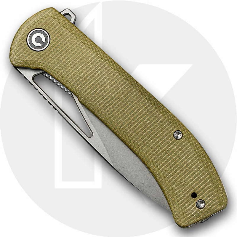 CIVIVI Knives CIVIVI Riffle C2024B - Gray Stonewash 14C28N Drop Point - Olive Micarta - Liner Lock Flipper Folder 4 CIVIVI Knives CIVIVI Riffle C2024B - Gray Stonewash 14C28N Drop Point - Olive Micarta - Liner Lock Flipper Folder - Image 2