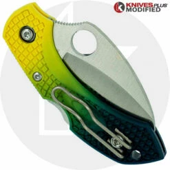 MODIFIED Spyderco Dragonfly Salt Hawkbill - BLUE Fade Rit Dye Handle -Cheap Case Knives Store KP C28SYL2HB 3 NEW CLOSED BACK 2 LOGO