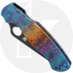 MODIFIED Spyderco Paramiliary 2 Knife - Black DLC - AWT Custom Anodized Scales - Blue Titanium Hardware -Cheap Case Knives Store KP C81 AWT CUSTOM4 CLOSED FRONT 2