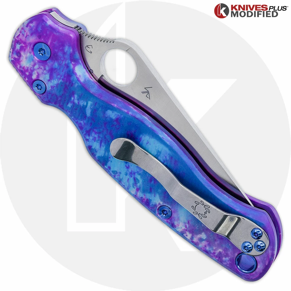 MODIFIED Spyderco Paramiliary 2 Knife - Satin Blade - AWT Agent Custom Anodized Scales - Blue Titanium Hardware 5 MODIFIED Spyderco Paramiliary 2 Knife - Satin Blade - AWT Agent Custom Anodized Scales - Blue Titanium Hardware - Image 3
