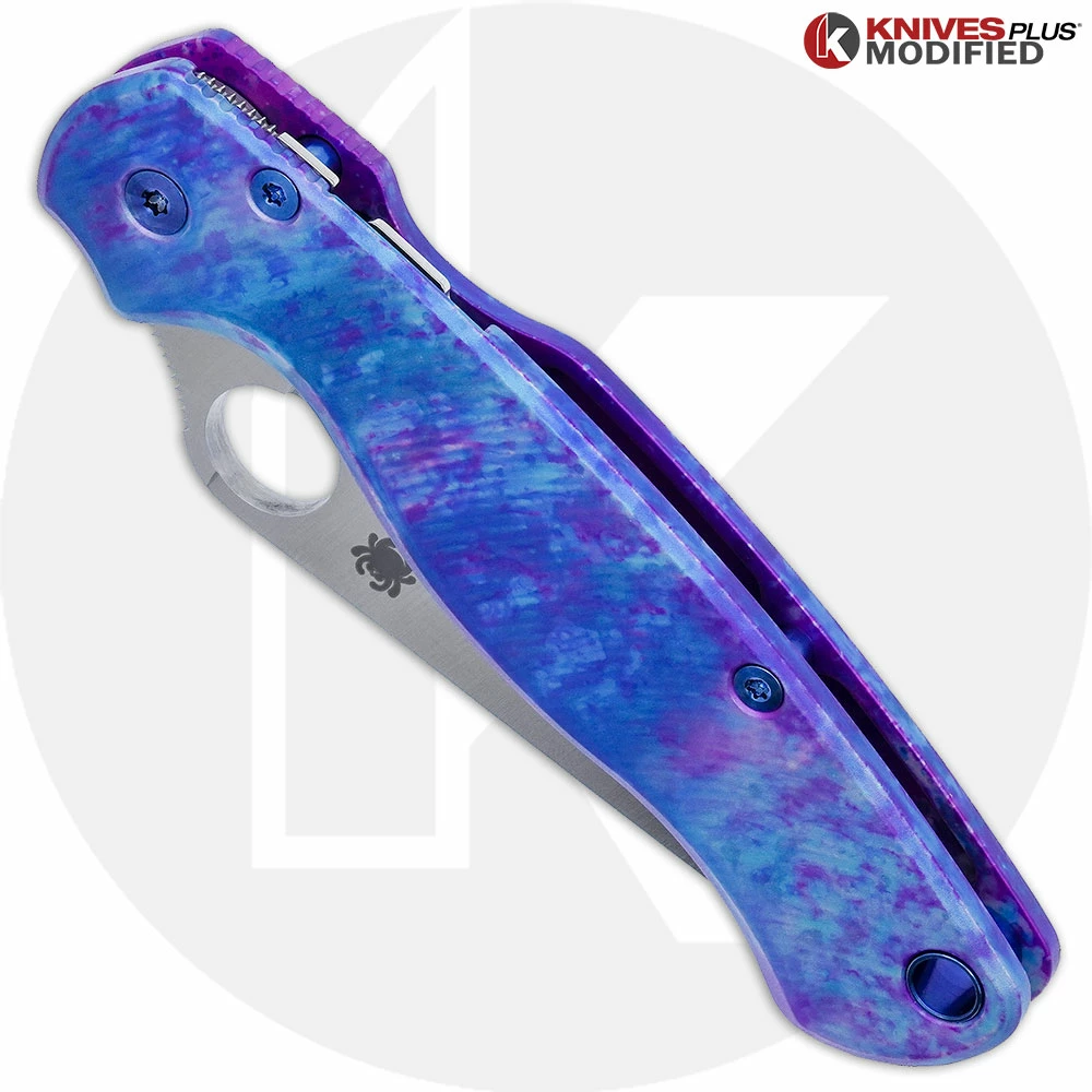 MODIFIED Spyderco Paramiliary 2 Knife - Satin Blade - AWT Agent Custom Anodized Scales - Blue Titanium Hardware 4 MODIFIED Spyderco Paramiliary 2 Knife - Satin Blade - AWT Agent Custom Anodized Scales - Blue Titanium Hardware - Image 2