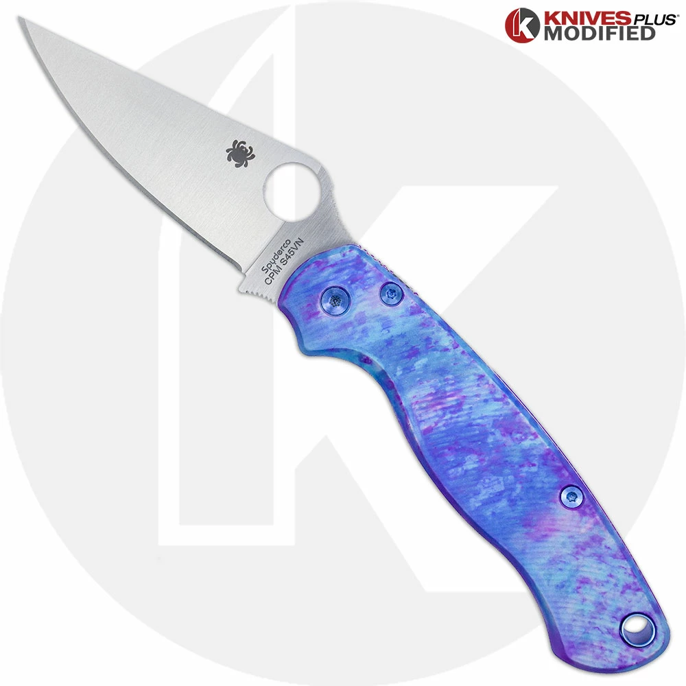 MODIFIED Spyderco Paramiliary 2 Knife - Satin Blade - AWT Agent Custom Anodized Scales - Blue Titanium Hardware 3 MODIFIED Spyderco Paramiliary 2 Knife - Satin Blade - AWT Agent Custom Anodized Scales - Blue Titanium Hardware
